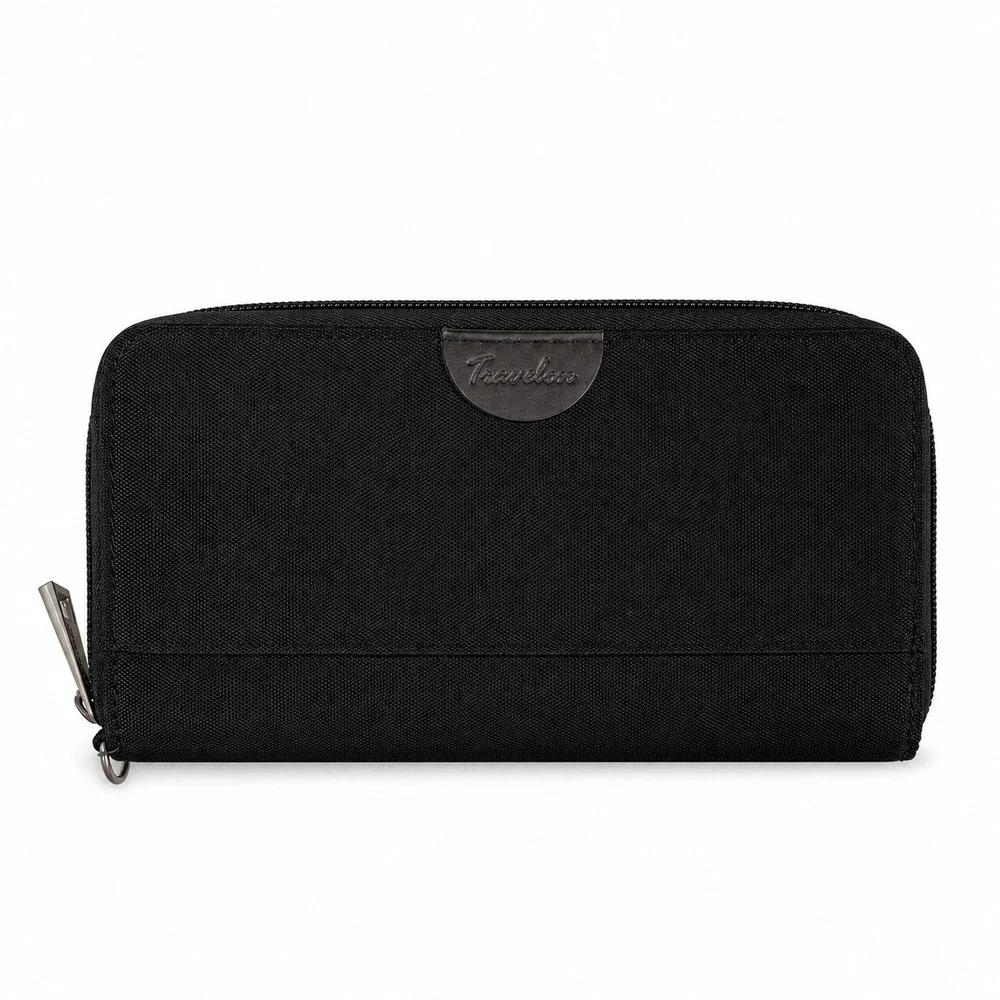 Travelon OS Wallet Safe ID RFID Blocking Black Zip Around Nylon Travel Clutch